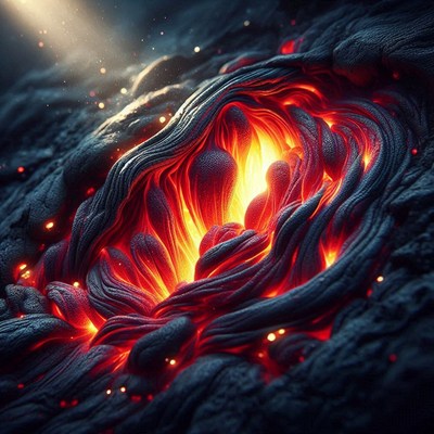 Molten lava flowing through cracks