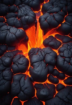 Molten lava flowing through cooled crust
