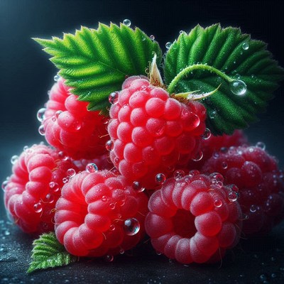 Fresh raspberries with dew drops