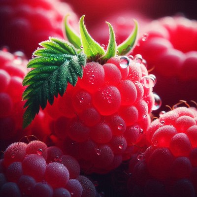 Ripe raspberries with dewdrops