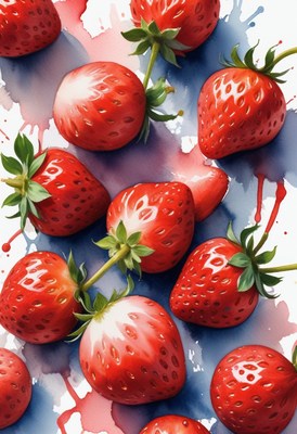 Watercolor painting of red strawberries