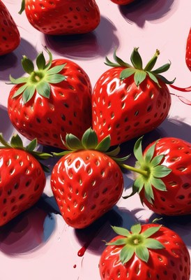 Red strawberries on pink surface