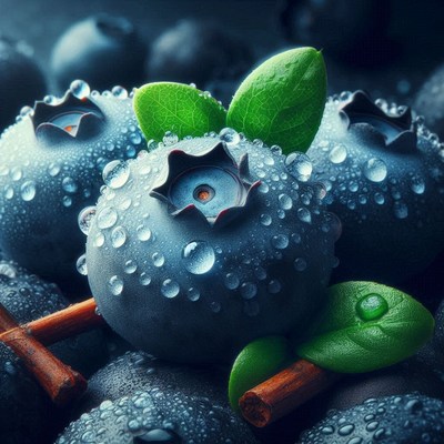 Blueberries with dew drops