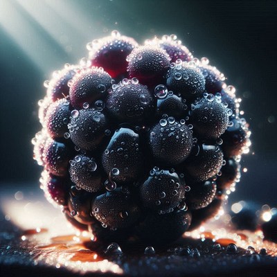 Dewy blackberry in sunlight
