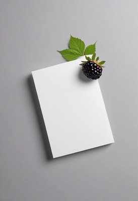 Blackberry and leaf on white paper