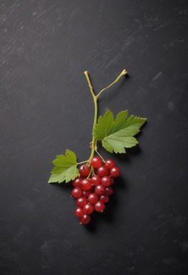 Red currant sprig on black background