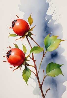 Watercolor painting of rose hips