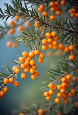 Sea buckthorn berries on branch