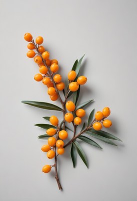 Seaberry branch on grey background