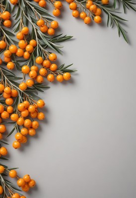 Sea buckthorn branch on gray background