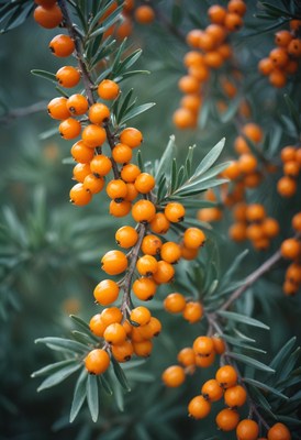 Ripe sea buckthorn berries on a branch