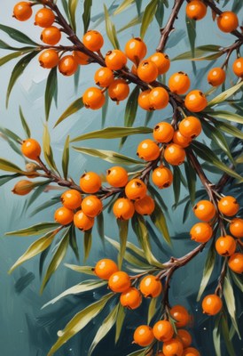 Sea buckthorn berries on a branch