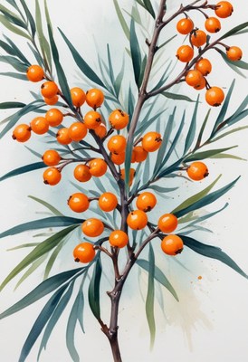 Sea buckthorn branch with ripe berries