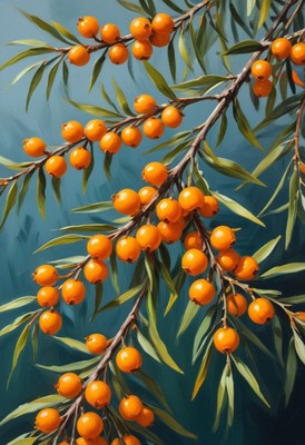 Sea buckthorn branch with ripe berries