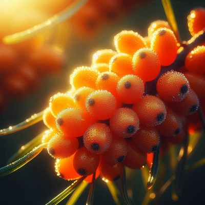 Sea buckthorn berries in sunlight