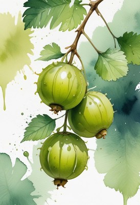 Green gooseberries on a branch