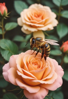 Bee on a peach rose