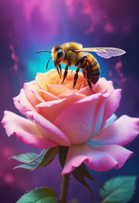 Bee on a pink rose