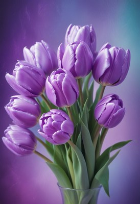 Purple tulip bouquet in a vase