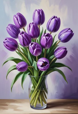 Purple tulip bouquet in vase