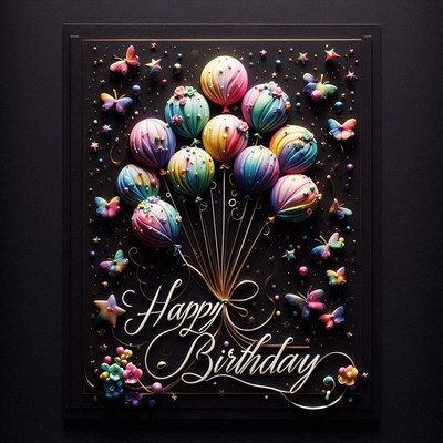 Paper birthday balloons on black background