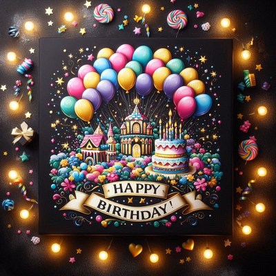 Happy birthday castle painting