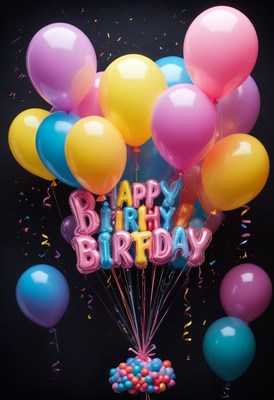 Birthday balloons and confetti