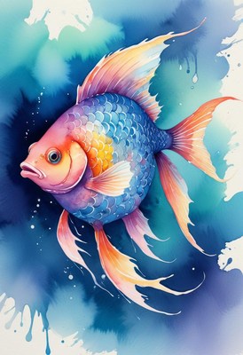 Watercolor painting of colorful fish