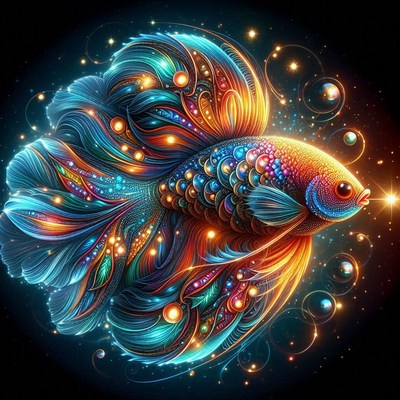 Ornate betta fish in dark background