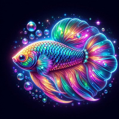 Colorful betta fish with bubbles