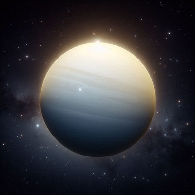 Glowing gas giant in space