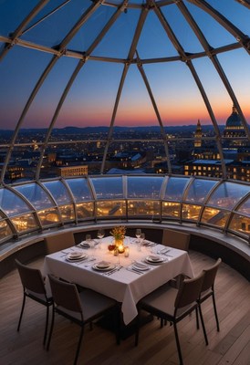 Rooftop dinner with city skyline view