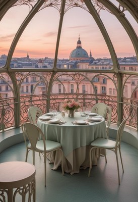 Parisian rooftop dinner at sunset