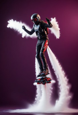 Jetpack flight with smoke trails