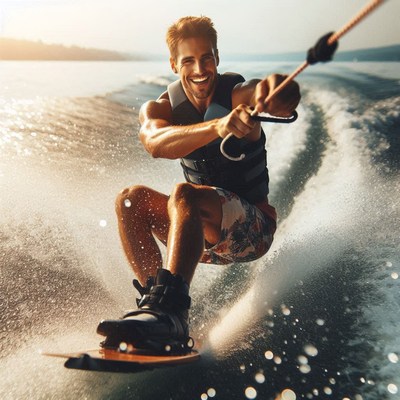 Man wakeboarding on sunny day