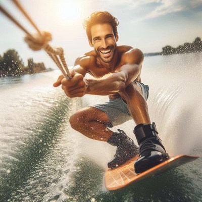 Man wakeboarding on sunny day