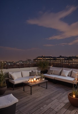 Rooftop patio at night