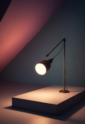 Desk lamp illuminated on platform