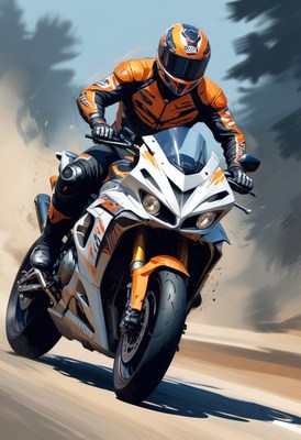 Motorcycle rider on winding road