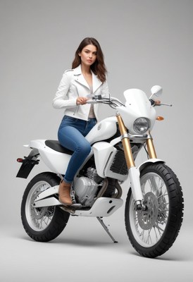Woman riding white motorcycle