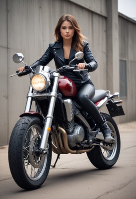 Woman riding motorcycle in city