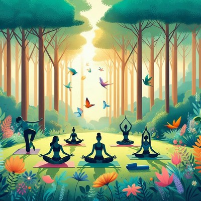 Yoga practice in a forest clearing