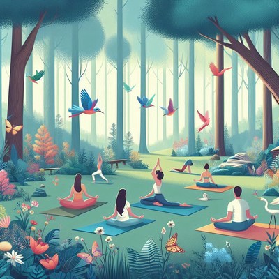 Yoga class in a forest clearing