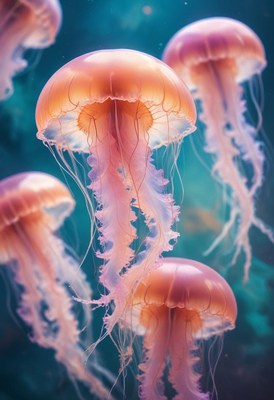 Pink jellyfish swimming in aquarium