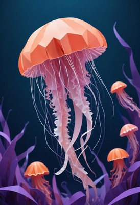 Paper jellyfish in ocean scene