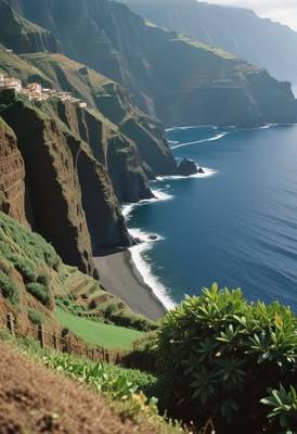 Black sand beach and cliffs in madeira