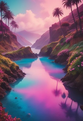 Palm trees reflecting in a tropical lagoon