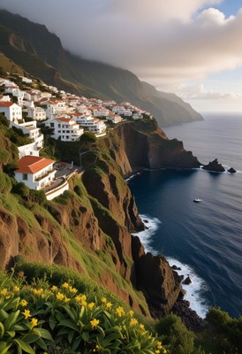 Coastal village on madeira cliffs