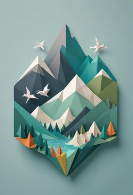 Paper mountain landscape