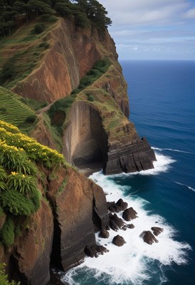 Cliffside view of ocean waves
